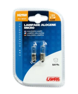 LAMPADA ALOGENA MICRO 12V - H21W - 21W - BAY9S - 2 PZ  - D/BLISTER  58121