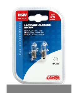 LAMPADA ALOGENA MICRO 12V - H6W - 6W - BAX9S - 2 PZ  - D/BLISTER  58128