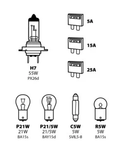 KIT LAMPADE DI RICAMBIO 8 PZ, ALOGENA H7 - 12V  58157