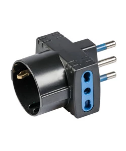 POLY POOL - ADATTATORE SPINA 16 A E 2 PRESE BIVALENTI E 1 PRESA STANDARD TEDESCO NERO