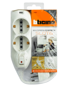 MULTIPRESA 6 PR. 2P+T 10/16A CON CAVO BIANCO - BTICINO.