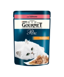 GOURMET PERLE - ALIMENTO UMIDO PER GATTO, FILETTINI IN SALSA CON SALMONE.