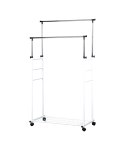 STENDER APPENDIABITI DOPPIO ESTENSIBILE BELLAHOME CON RUOTE IN METALLO BIANCO 45X90X104/170 CM