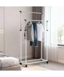 STENDER APPENDIABITI DOPPIO ESTENSIBILE BELLAHOME CON RUOTE IN METALLO BIANCO 45X90X104/170 CM