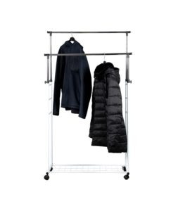 STENDER APPENDIABITI DOPPIO ESTENSIBILE BELLAHOME CON RUOTE IN METALLO BIANCO 45X90X104/170 CM
