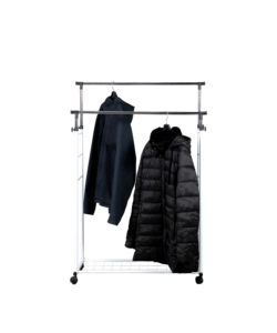 STENDER APPENDIABITI DOPPIO ESTENSIBILE BELLAHOME CON RUOTE IN METALLO BIANCO 45X90X104/170 CM