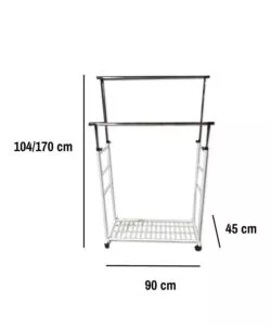 STENDER APPENDIABITI DOPPIO ESTENSIBILE BELLAHOME CON RUOTE IN METALLO BIANCO 45X90X104/170 CM