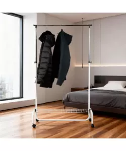 STENDER APPENDIABITI SINGOLO ESTENSIBILE BELLAHOME CON RUOTE IN METALLO BIANCO 90X45X102/172 CM