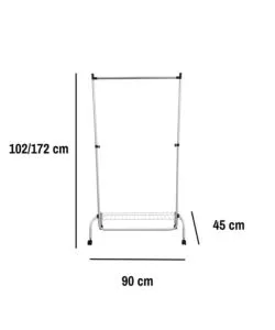 STENDER APPENDIABITI SINGOLO ESTENSIBILE BELLAHOME CON RUOTE IN METALLO BIANCO 90X45X102/172 CM