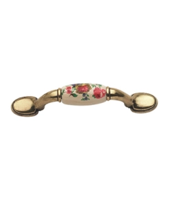 MANIGLIETTA IN PORCELLANA - 74 MM. - CHAMPAGNE+FIORE