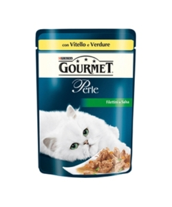 GOURMET PERLE - ALIMENTO UMIDO PER GATTO, FILETTINI IN SALSA CON VERDURE E VITELLO.