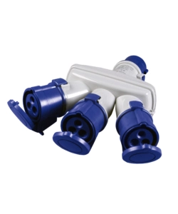 POLY POOL - ADATTATORE INDUSTRIALE TRIPLO CON SPINA E 3 PRESE 16 A 2P+T IP44 BLU
