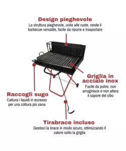 BARBECUE A LEGNA PIEGHEVOLE ARNOLD CON GRIGLIA 67X50 CM