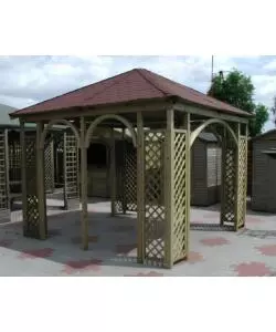 GAZEBO DA ESTERNO IN LEGNO EUROGARDEN CON TEGOLA CANADESI 345X345X310 CM