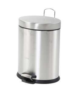 CESTINO BAGNO OVALE IN ACCIAIO, COLORE GRIGIO, CON CESTINO INTERNO IN PLASTICA, COLORE NERO.