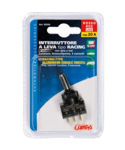 INTERRUTTORE A LEVA TIPO RACING, IN ALLUMINIO CON SPIA A LED -  12/24V - ROSSO -  20A  45554