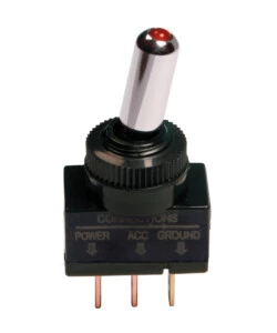INTERRUTTORE A LEVA TIPO RACING, IN ALLUMINIO CON SPIA A LED -  12/24V - ROSSO -  20A  45554