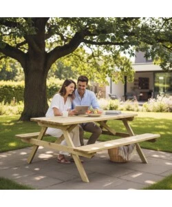 SET DA GIARDINO IN LEGNO CON TAVOLO DA PICNIC 179X150X70 CM.