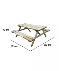 SET DA GIARDINO IN LEGNO CON TAVOLO DA PICNIC 179X150X70 CM.