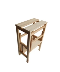 SGABELLO SCALA CON 3 GRADINI A RIBALTA RICHIUDIBILE IN LEGNO, 37X23X60 CM