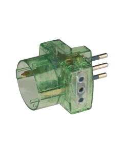 POLY POOL - ADATTATORE SPINA E 2 PRESE 10 A E 1 PRESA STANDARD TEDESCO TRASPARENTE VERDE
