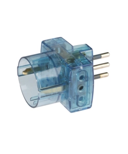 POLY POOL - ADATTATORE SPINA E 2 PRESE 10 A E 1 PRESA STANDARD TEDESCO TRASPARENTE AZZURRO