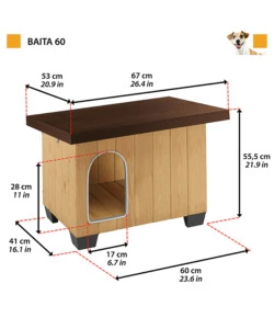 CUCCIA PER CANI DA ESTERNO FERPLAST "BAITA 60" IN PINO NORDICO 67X53X55,5 CM