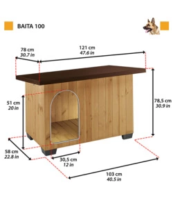 CUCCIA PER CANI IN LEGNO FERPLAST "BAITA 100"  121X78X78,5 CM - FERPLAST