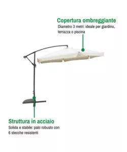 OMBRELLONE DA GIARDINO ESAGONALE CON BRACCIO LATERALE EUROGARDEN ECRÙ 3X3 M