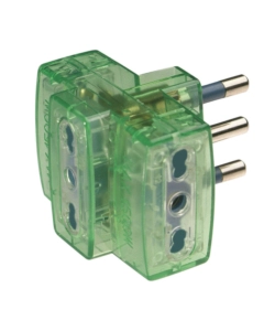 POLY POOL - ADATTATORE MULTIPLO SPINA 16 A E 3 PRESE BIVALENTI TRASPARENTE VERDE