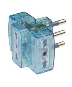 POLY POOL - ADATTATORE MULTIPLO SPINA 16 A E 3 PRESE BIVALENTI TRASPARENTE AZZURRO