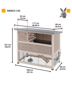 CONIGLIERA IN LEGNO "RANCH 120" A DUE PIANI, 117X69X101 CM  - FERPLAST