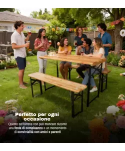 SET BIRRERIA DA GIARDINO PIEGHEVOLE EUROGARDEN IN LEGNO 200X70 CM