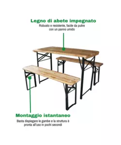 SET BIRRERIA DA GIARDINO PIEGHEVOLE EUROGARDEN IN LEGNO 200X70 CM