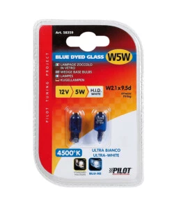 LAMPADA ZOCCOLO BLUE DYED GLASS 12V - (W5W) - 5W - W2,1X9,5D - 2 PZ  - D/BLISTER  58359