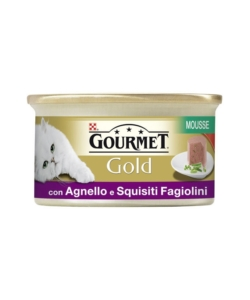 GOURMET GOLD, ALIMENTO UMIDO PER GATTO, MOUSSE CON AGNELLO E SQUISITI FAGIOLINI.