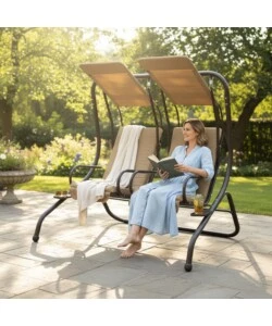 DONDOLO DA ESTERNO A 2 POSTI EUROGARDEN "SWING" IN METALLO TORTORA 170X132X170 CM