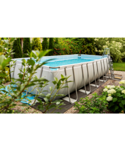 PISCINA FUORI TERRA CON STRUTTURA RETTANGOLARE BESTWAY "POWER STEEL FRAME" CON POMPA, TELO E SCALETTA GRIGIO CHIARO 732X366X132 CM - COD. 56475