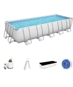 PISCINA FUORI TERRA CON STRUTTURA RETTANGOLARE BESTWAY "POWER STEEL FRAME" CON POMPA, TELO E SCALETTA GRIGIO CHIARO 732X366X132 CM - COD. 56475