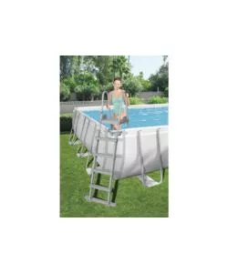 PISCINA FUORI TERRA CON STRUTTURA RETTANGOLARE BESTWAY "POWER STEEL FRAME" CON POMPA, TELO E SCALETTA GRIGIO CHIARO 732X366X132 CM - COD. 56475