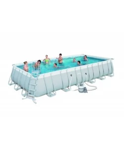 PISCINA FUORI TERRA CON STRUTTURA RETTANGOLARE BESTWAY "POWER STEEL FRAME" CON POMPA, TELO E SCALETTA GRIGIO CHIARO 732X366X132 CM - COD. 56475