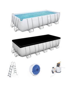 PISCINA FUORI TERRA CON STRUTTURA RETTANGOLARE BESTWAY "POWER STEEL FRAME" CON POMPA, SCALETTA, COVER E CHEMCONNECT BIANCO 549X274X122 CM  - COD. 56466
