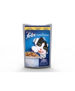 FELIX LE GHIOTTONERIE, ALIMENTO UMIDO PER GATTO CON POLLO IN GELATINA.