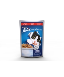 FELIX LE GHIOTTONERIE, ALIMENTO UMIDO PER GATTO CON MANZO IN GELATINA.