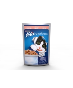 FELIX LE GHIOTTONERIE, ALIMENTO UMIDO PER GATTO CON SALMONE IN GELATINA.