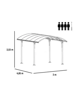 TETTOIA AUTO SINGOLA EUROGARDEN IN ALLUMINIO E POLICARBONATO ANTRACITE 485x300x253 CM