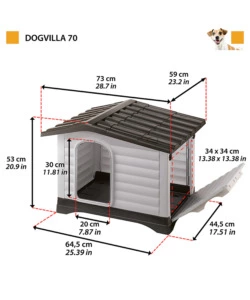 CUCCIA PER CANI DA ESTERNO FERPLAST "DOGVILLA 70" CON PARETE RIBALTABILE IN RESINA GRIGIO 73X59X53 CM