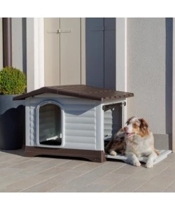 CUCCIA PER CANI DA ESTERNO FERPLAST "DOGVILLA 90" CON PARETE RIBALTABILE IN RESINA GRIGIO 88X72X65 CM