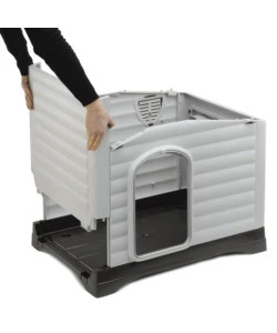 CUCCIA PER CANI DA ESTERNO FERPLAST "DOGVILLA 90" CON PARETE RIBALTABILE IN RESINA GRIGIO 88X72X65 CM