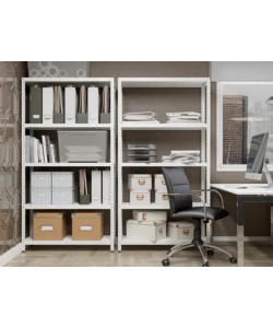 SCAFFALE IN METALLO BIANCO AD INCASTRO CON 4 RIPIANI, 75X30X145 CM -GRIMA